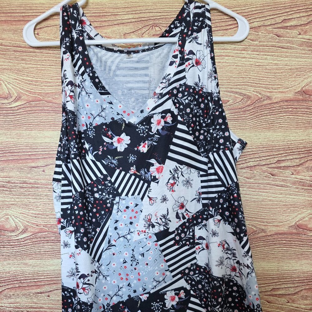 Women’s Patchwork Floral & Stripe Sleeveless Tank – Size XL